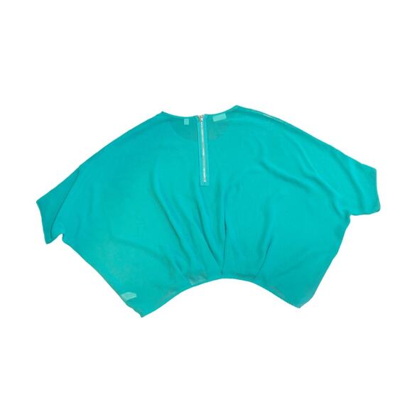 Bisou Bisou Sheer Caftan Flowy Top Teal Blouse Size Large Dolman Sleeve - Picture 2 of 5